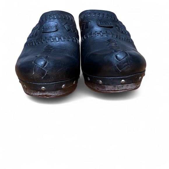 ⭐️ UGG Vivica Black Leather Mule Clogs Sherpa Lined Women Size 8 - Picture 5 of 9